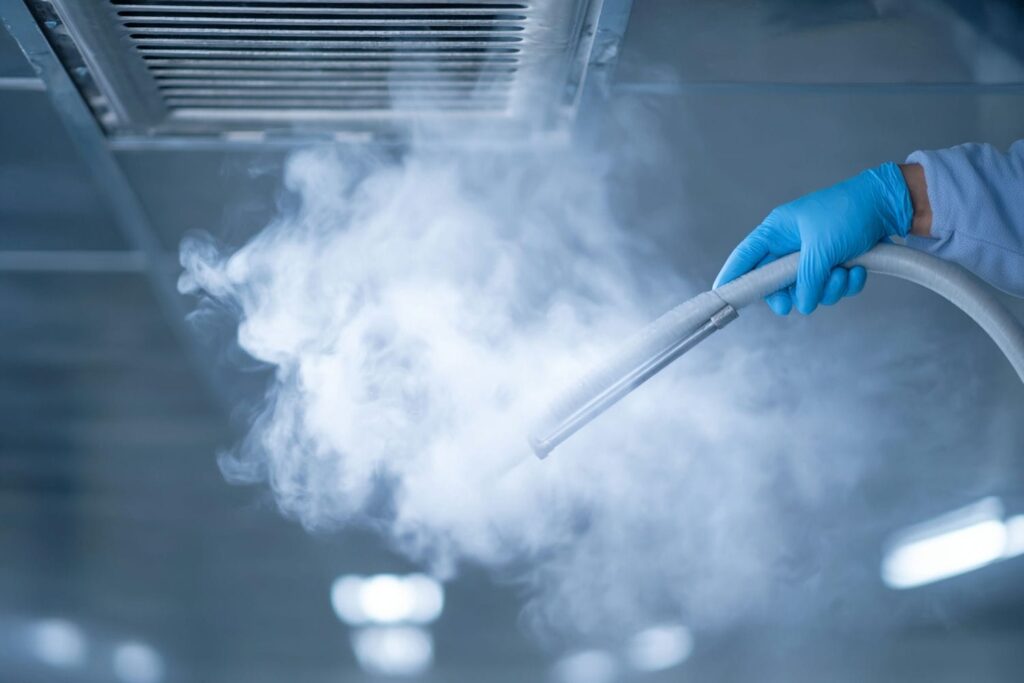 cleanroom engineering performing smoke test for airflow visualization