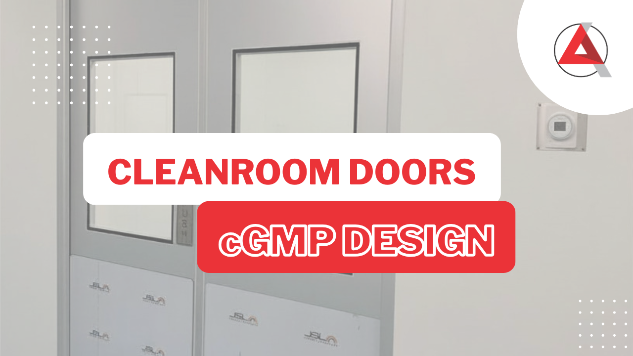 ACH Engineering knowledge center blog thumbnail featuring a double-swing cGMP cleanroom door system with the text 'The Cleanroom As One System'.