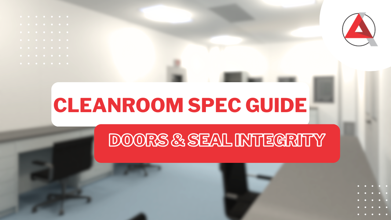 Cleanroom interior suite showing installed flush cleanroom doors and windows