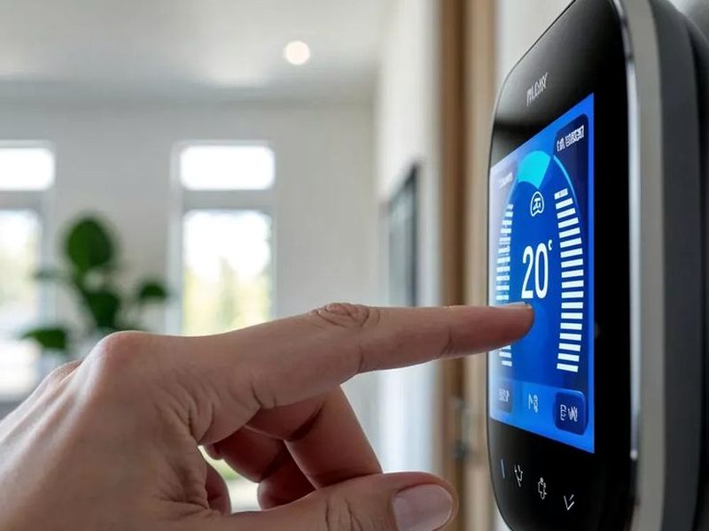 Smart thermostat installed on a wall