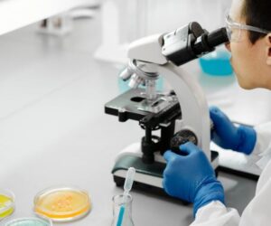 scientist working in biotech cleanroom